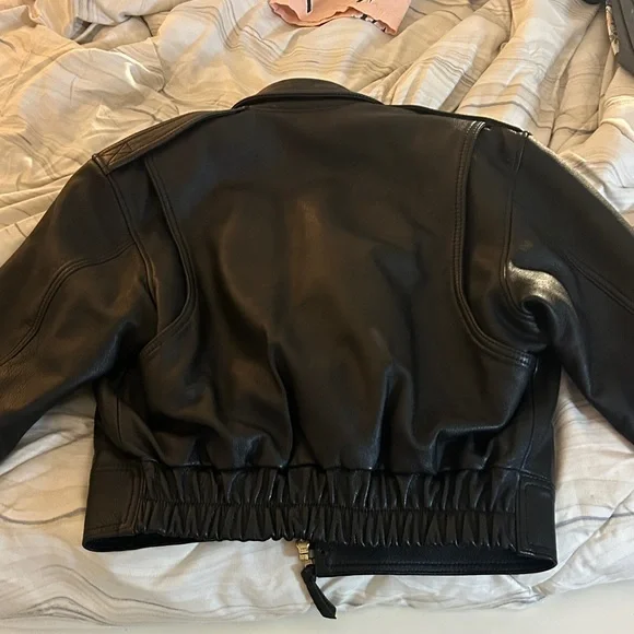 Chaps Black Leather Bomber Jacket - Picture 6 of 17